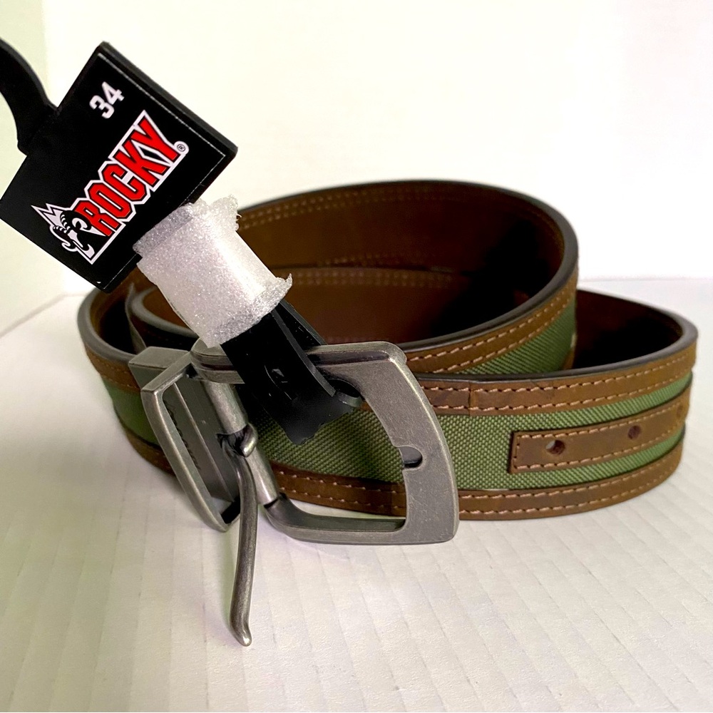NWT Rocky leather belt with tooled metal and camo inserts size 34
